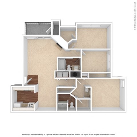 The Marina at Martha Lake Apartments 3x2 Unfurnished Floor Plan